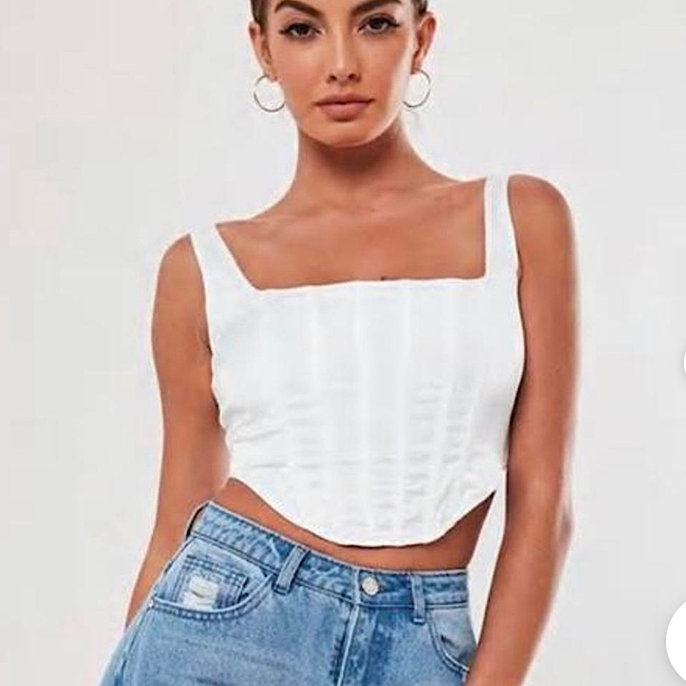MISSGUIDED | White pearly bustier cropped cami